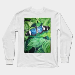 Blue butterfly watercolour painting Long Sleeve T-Shirt